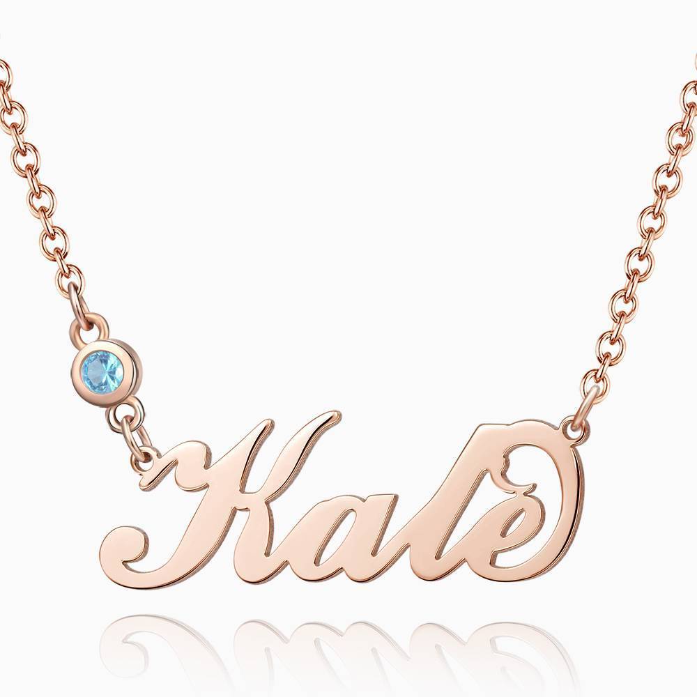 Personalized Birthstone Name Necklace Rose Gold Plated Silver