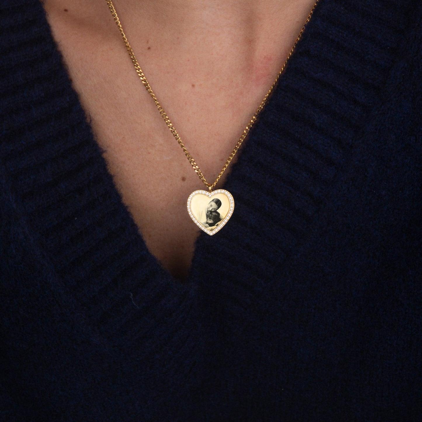 Girocollo Dorato Con Ritratto Personalizzato Collana Personalizzata Con Foto A Forma Di Cuore, Regalo Di Anniversario Per Lei - 