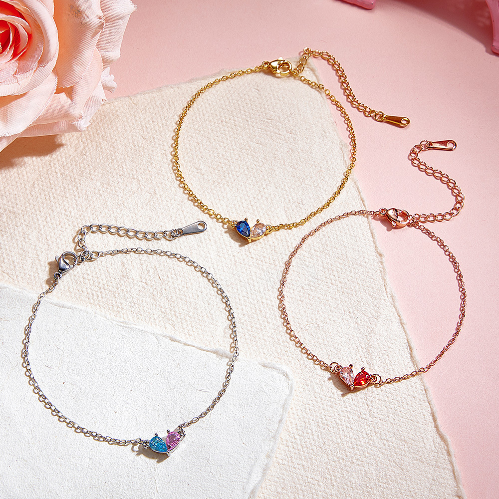 Braccialetto Personalizzato Con Cuore E Pietra Portafortuna Per Coppia Braccialetto Personalizzato Con Due Pietre Portafortuna Per Coppia Braccialetto Regolabile Con Pietra Portafortuna Abbinata - 