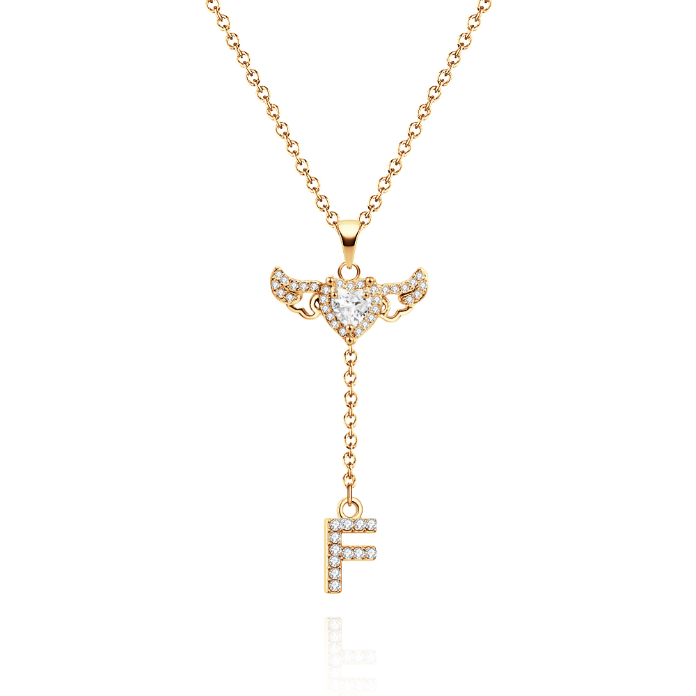 Collana Iniziale Con Ali D'angelo Di Cupido Animate, Collana Iniziale Personalizzata Con Ciondolo A Forma Di Ali In Movimento, Divertente Ciondolo Iniziale Cinetico, Regali Di Natale Per Lei - 