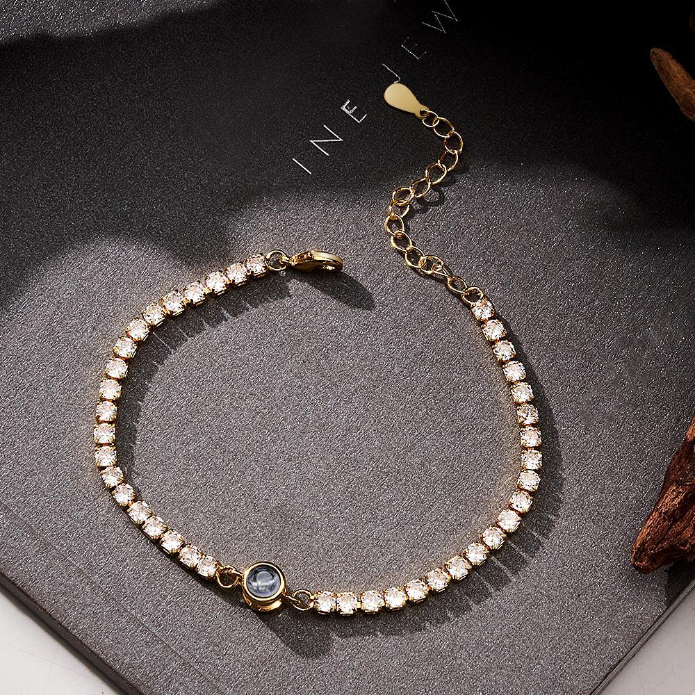 Bracciale Con Foto Da Tennis Con Proiezione Personalizzata. Bracciale Con Foto A Cerchio Trendy Personalizzato. Regali Per Lui - tuacollananome