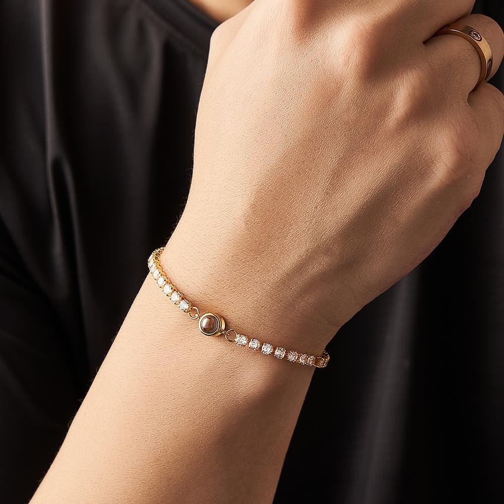 Bracciale Con Foto Da Tennis Con Proiezione Personalizzata. Bracciale Con Foto A Cerchio Trendy Personalizzato. Regali Per Lui - tuacollananome