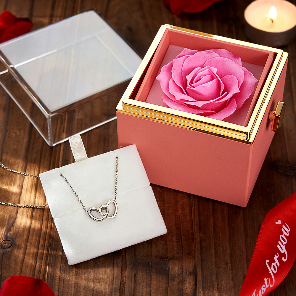 Collana A Forma Di Cuore Personalizzata Con Scatola Di Rose Eterne, Collana Con Nome Personalizzato E Set Regalo Di Rose Eterne, Collana Con Nome Da Cuore A Cuore - 