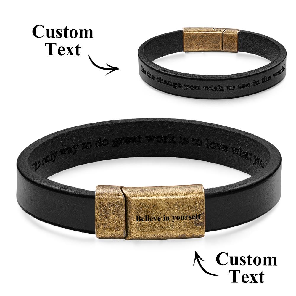 Bracciale In Pelle Vintage Inciso, Semplice Braccialetto Con Fibbia Magnetica, Regalo Per Uomo