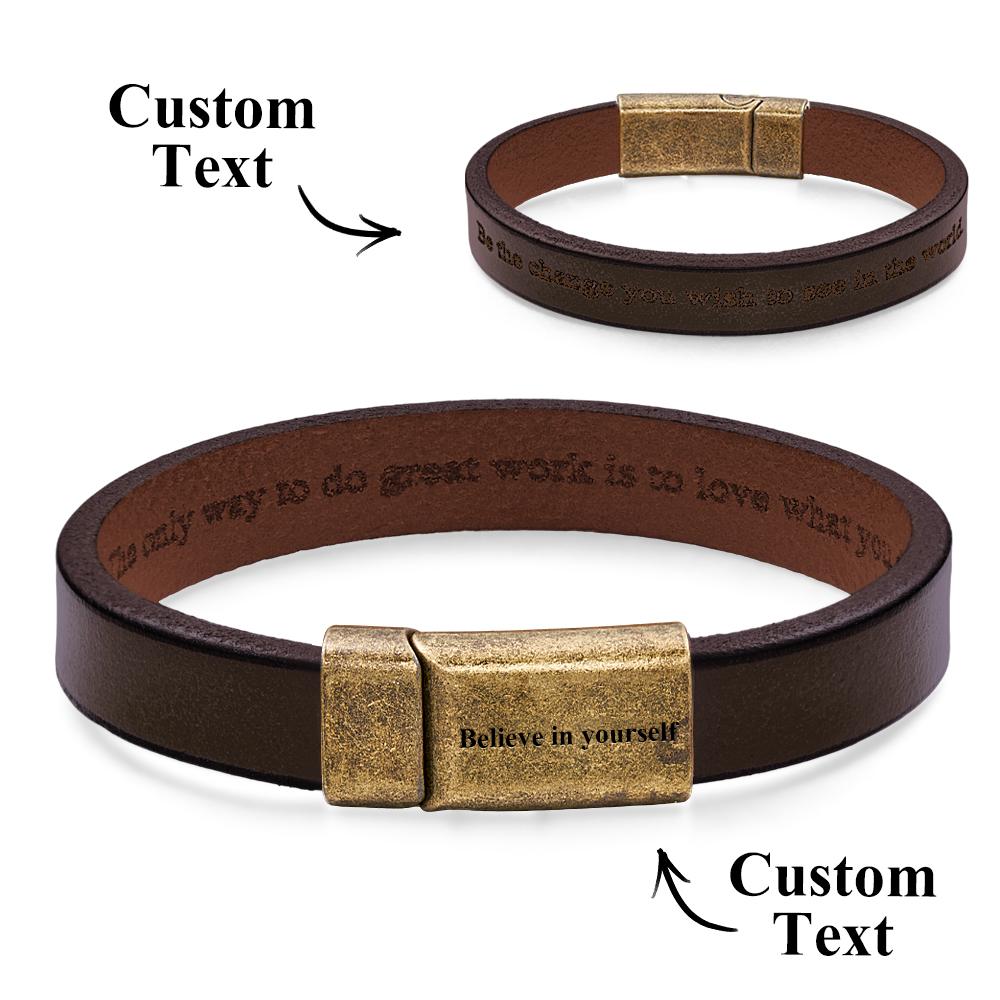 Bracciale In Pelle Vintage Inciso, Semplice Braccialetto Con Fibbia Magnetica, Regalo Per Uomo