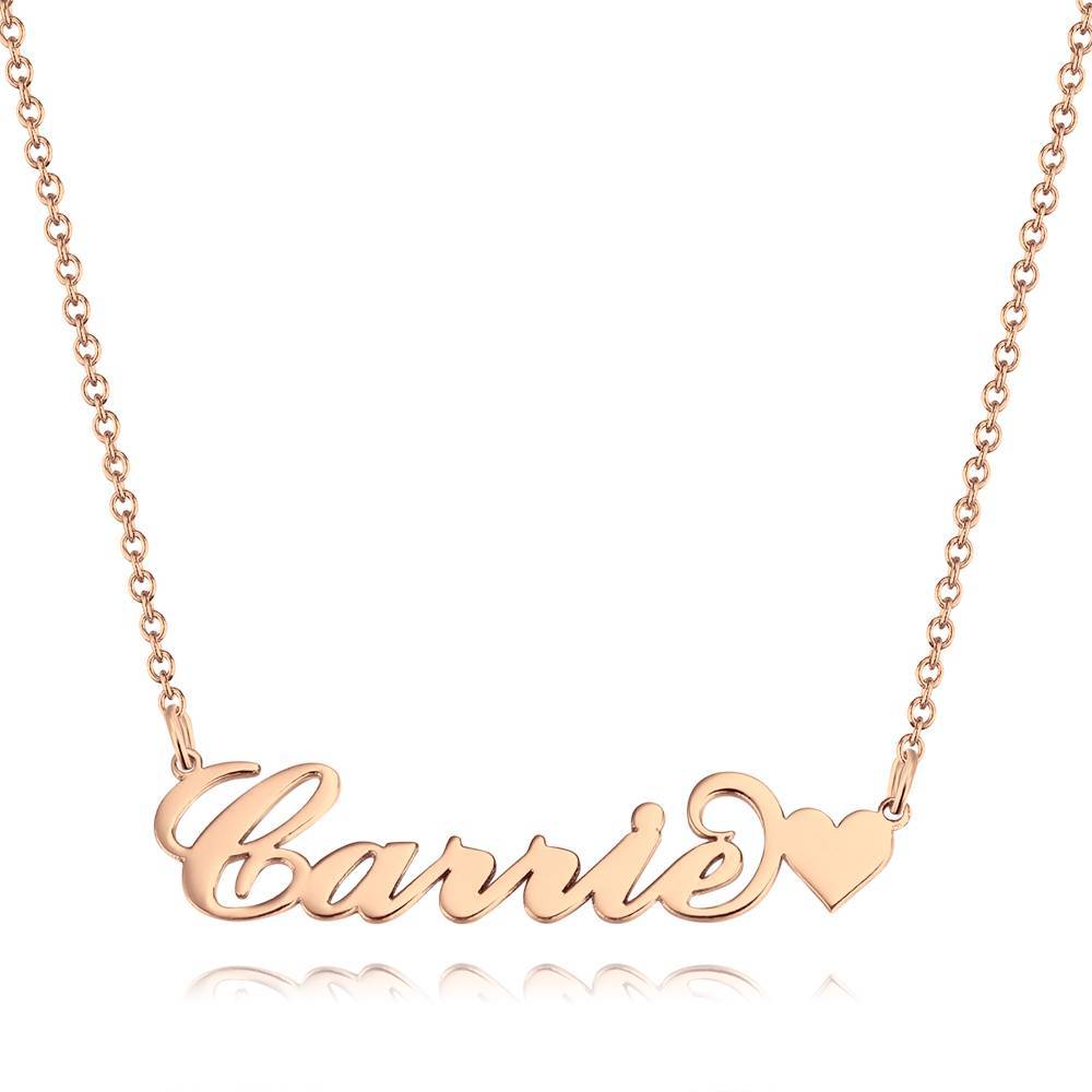 Collana Con Nome Personalizzato Stile Carrie In Oro 14 Carati Con Cuoricino, Regalo Unico Per Lei - tuacollananome