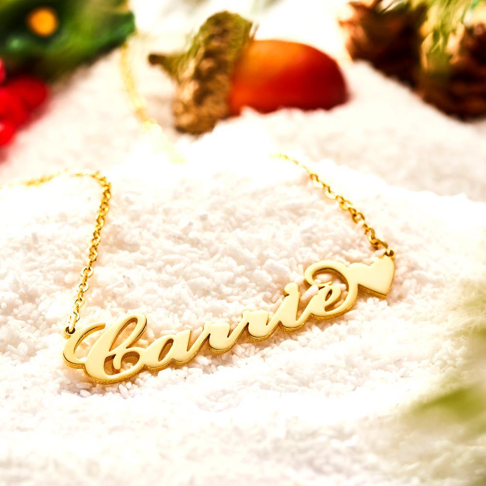 Collana Con Nome Personalizzato In Stile Carrie, Regalo Di Natale, Con Piccolo Cuore, Regalo Unico In Oro 14 Carati - 