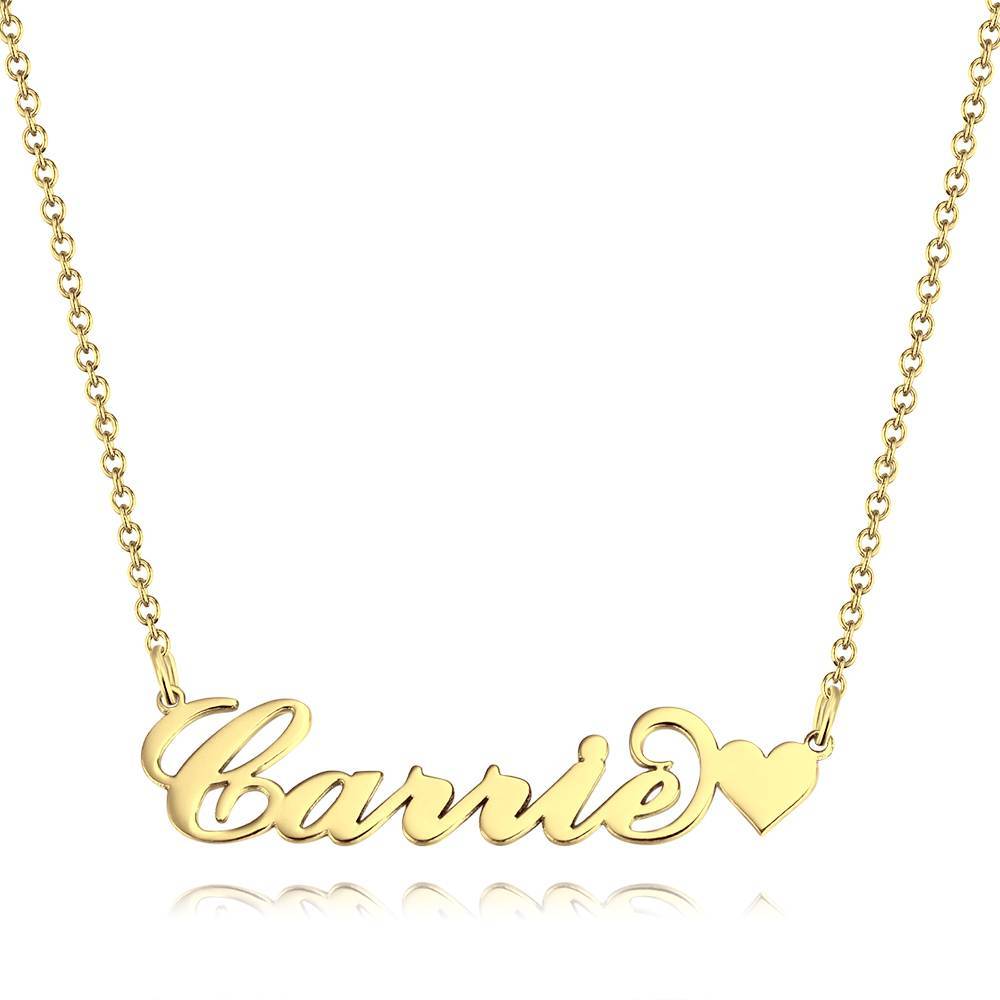 Collana Con Nome Personalizzato Stile Carrie In Oro 14 Carati Con Cuoricino, Regalo Unico Per Lei - tuacollananome