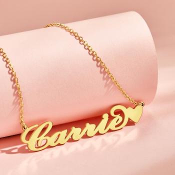 Collana Con Nome Personalizzato In Stile Carrie, Regalo Di Natale, Con Piccolo Cuore, Regalo Unico In Oro 14 Carati - 