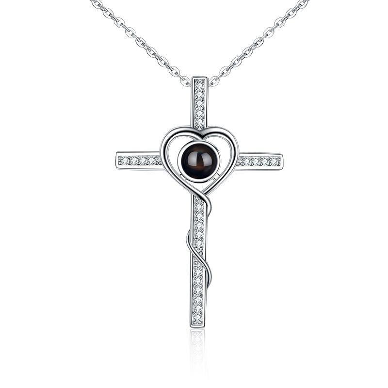 Collana Con Foto Con Croce Personalizzata Collana Con Proiezione Regali Per Coppie In Argento 925 - tuacollananome
