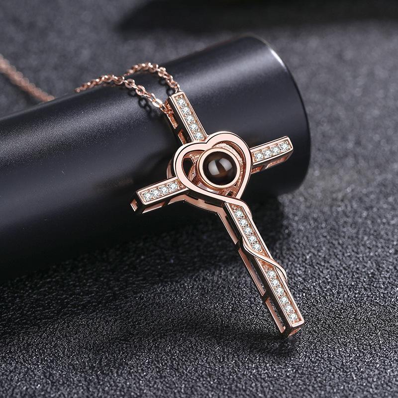 Collana Con Foto Con Croce Personalizzata Collana Con Proiezione Regali Per Coppie In Argento 925 - tuacollananome