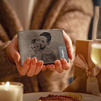 Men's Bifold Custom Inscription Photo Engraved Wallet - Coffee Leather - yournamenecklaceuk