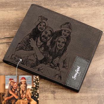 Men's Bifold Custom Inscription Photo Engraved Wallet - Coffee Leather Gift for Men - yournamenecklaceuk