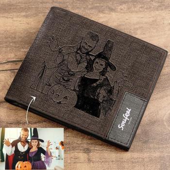 Men's Bifold Custom Inscription Photo Engraved Wallet - Coffee Leather Gift for Men - yournamenecklaceuk