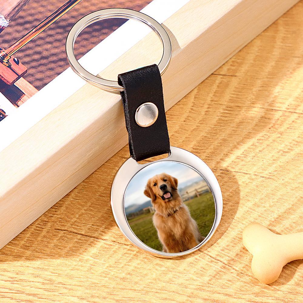 Portachiavi Con Foto Personalizzato Con Testo Portachiavi In ​​pelle Vintage Per Gli Amanti Degli Animali Domestici - tuacollananome