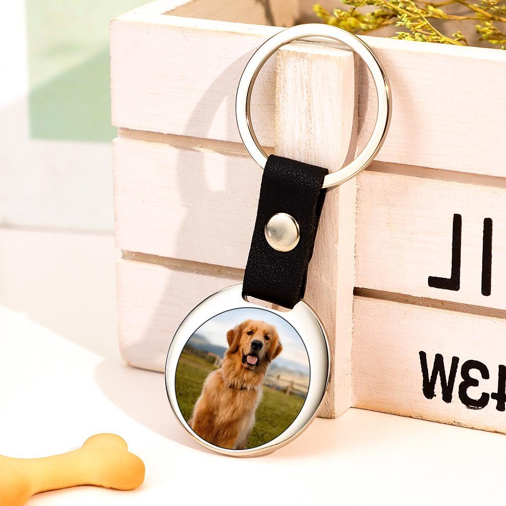 Portachiavi Con Foto Personalizzato Con Testo Portachiavi In ​​pelle Vintage Per Gli Amanti Degli Animali Domestici - tuacollananome