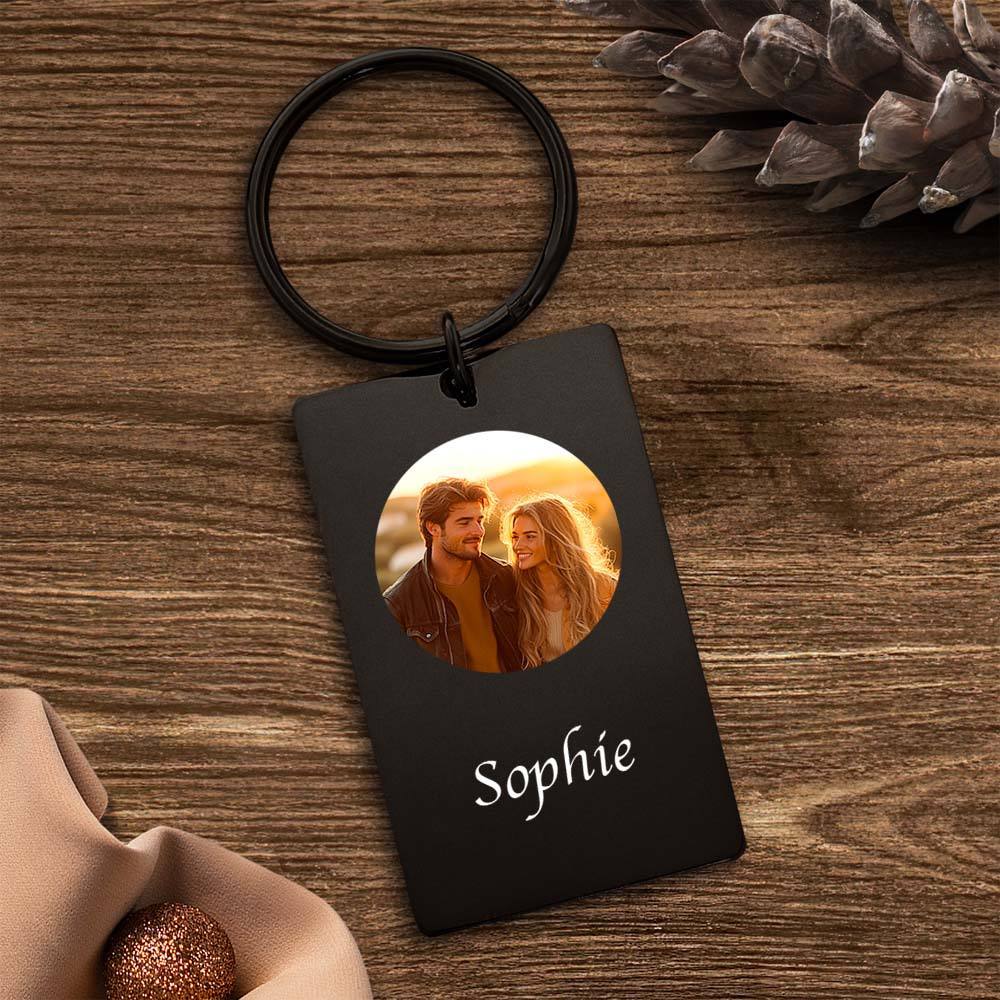Portachiavi Con Foto Personalizzato Con Testo Idea Regalo Per Coppia, Filtro In Bianco E Nero - tuacollananome