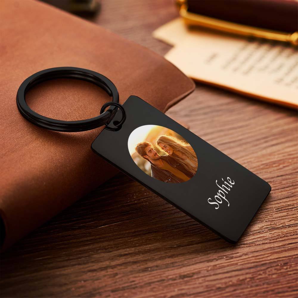 Portachiavi Con Foto Personalizzato Con Testo Idea Regalo Per Coppia, Filtro In Bianco E Nero - tuacollananome