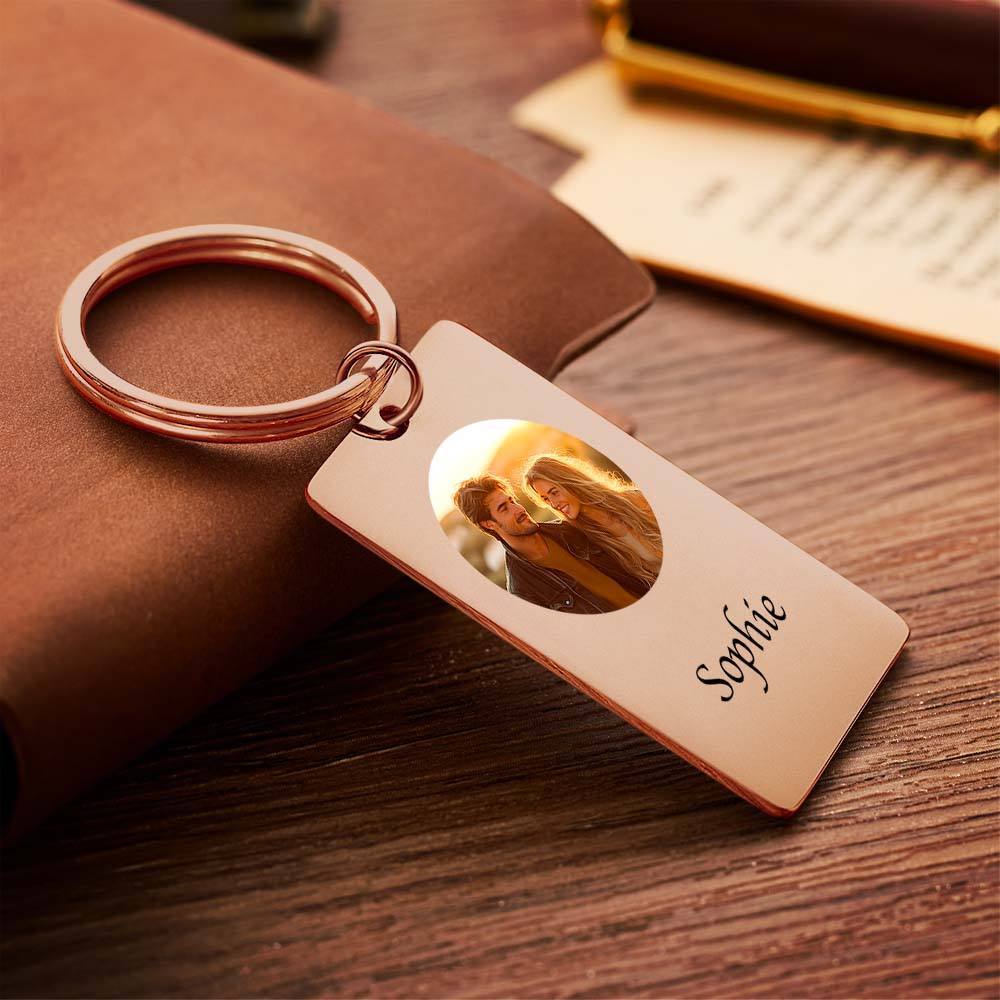 Portachiavi Con Foto Personalizzato Con Testo Idea Regalo Per Coppia, Filtro In Bianco E Nero - tuacollananome