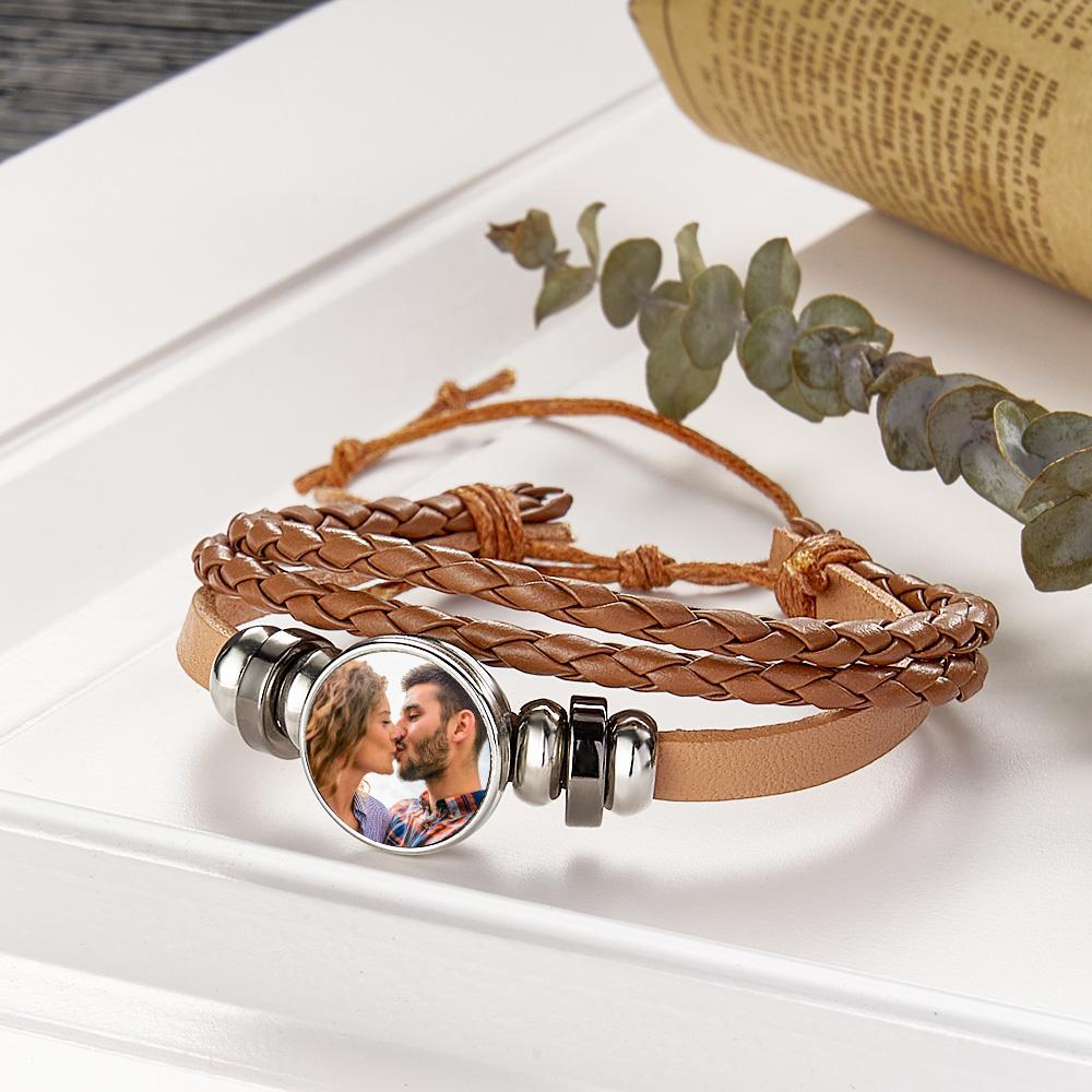 Bracciale In Pelle Personalizzato Bracciale Con Ciondolo A Scatto Sublimato Con Stampa Fotografica Fai Da Te Per Lui - tuacollananome