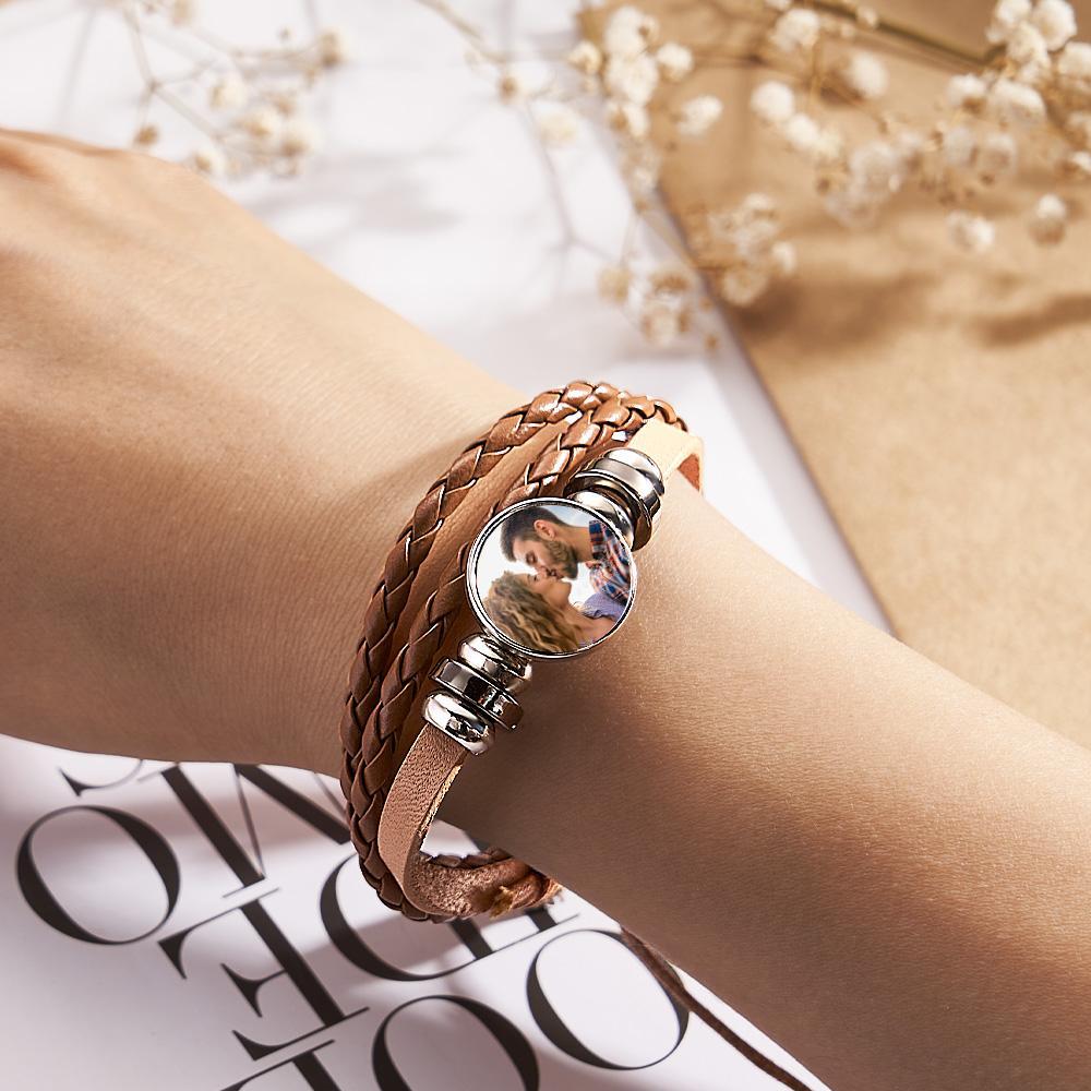 Bracciale In Pelle Personalizzato Bracciale Con Ciondolo A Scatto Sublimato Con Stampa Fotografica Fai Da Te Per Lui - tuacollananome