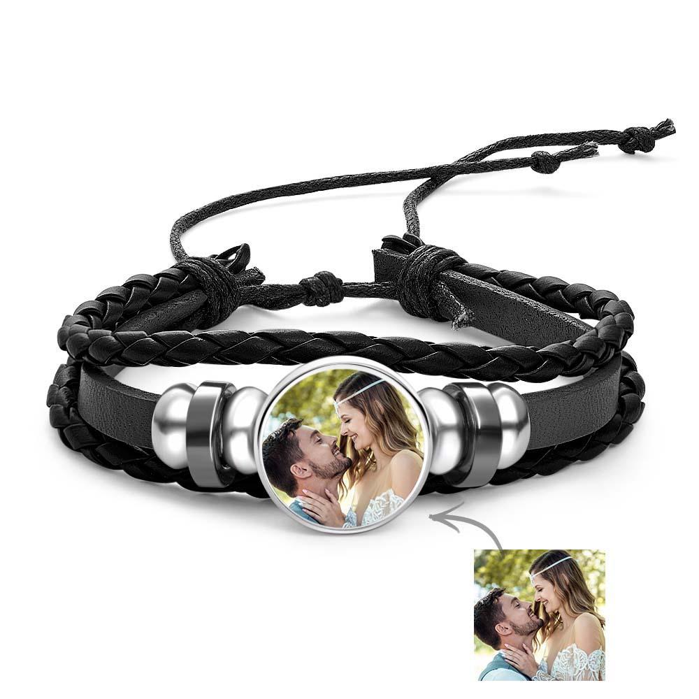 Bracciale In Pelle Personalizzato Bracciale Con Ciondolo A Scatto Sublimato Con Stampa Fotografica Fai Da Te Per Lui - tuacollananome