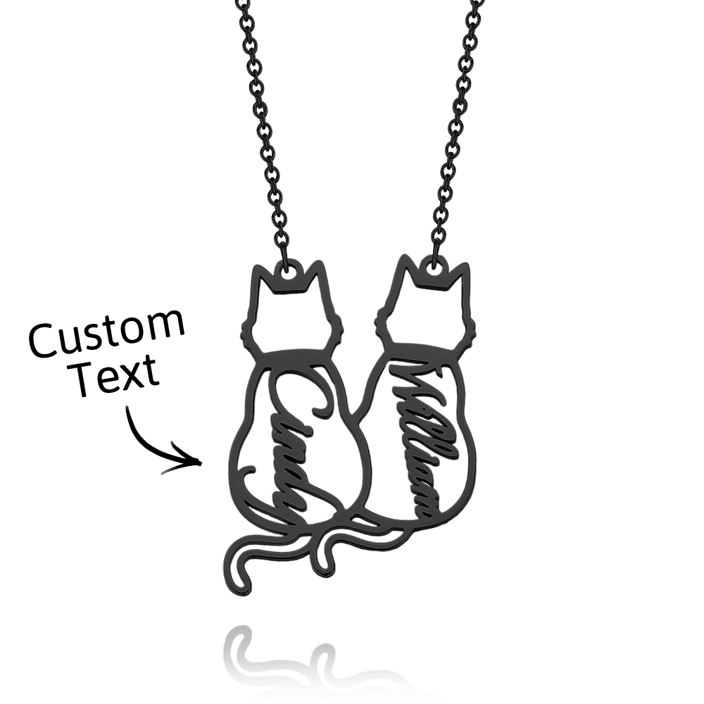 Collana Con Gatto Personalizzata, Collana Con Nome Di Gatto Portafortuna Personalizzato, Ciondolo Con Nome Inciso, Regalo Per Lei - 