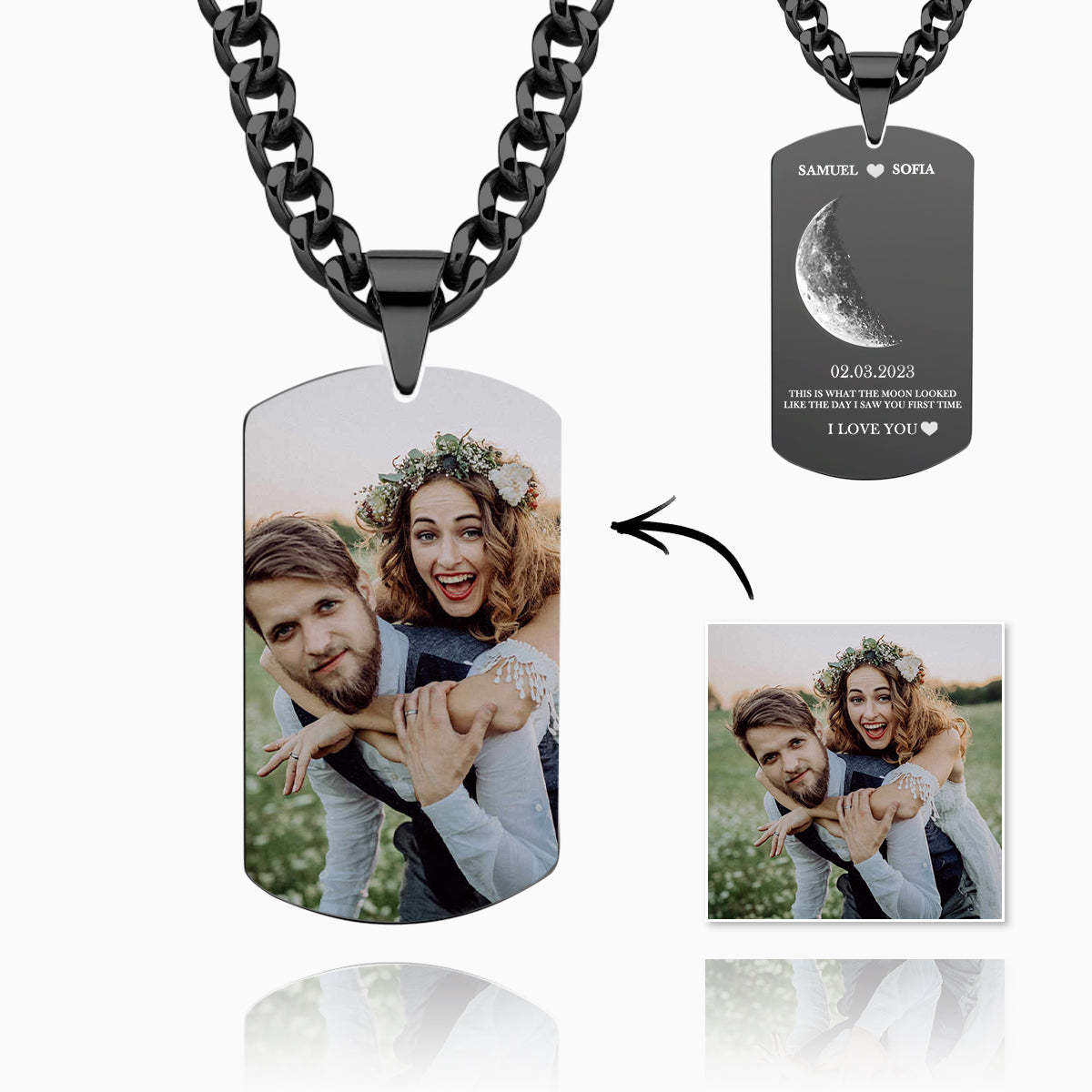 Collana Personalizzata Con Foto Delle Fasi Lunari, Collana A Catena Chic, Regali Per Gli Amanti - tuacollananome