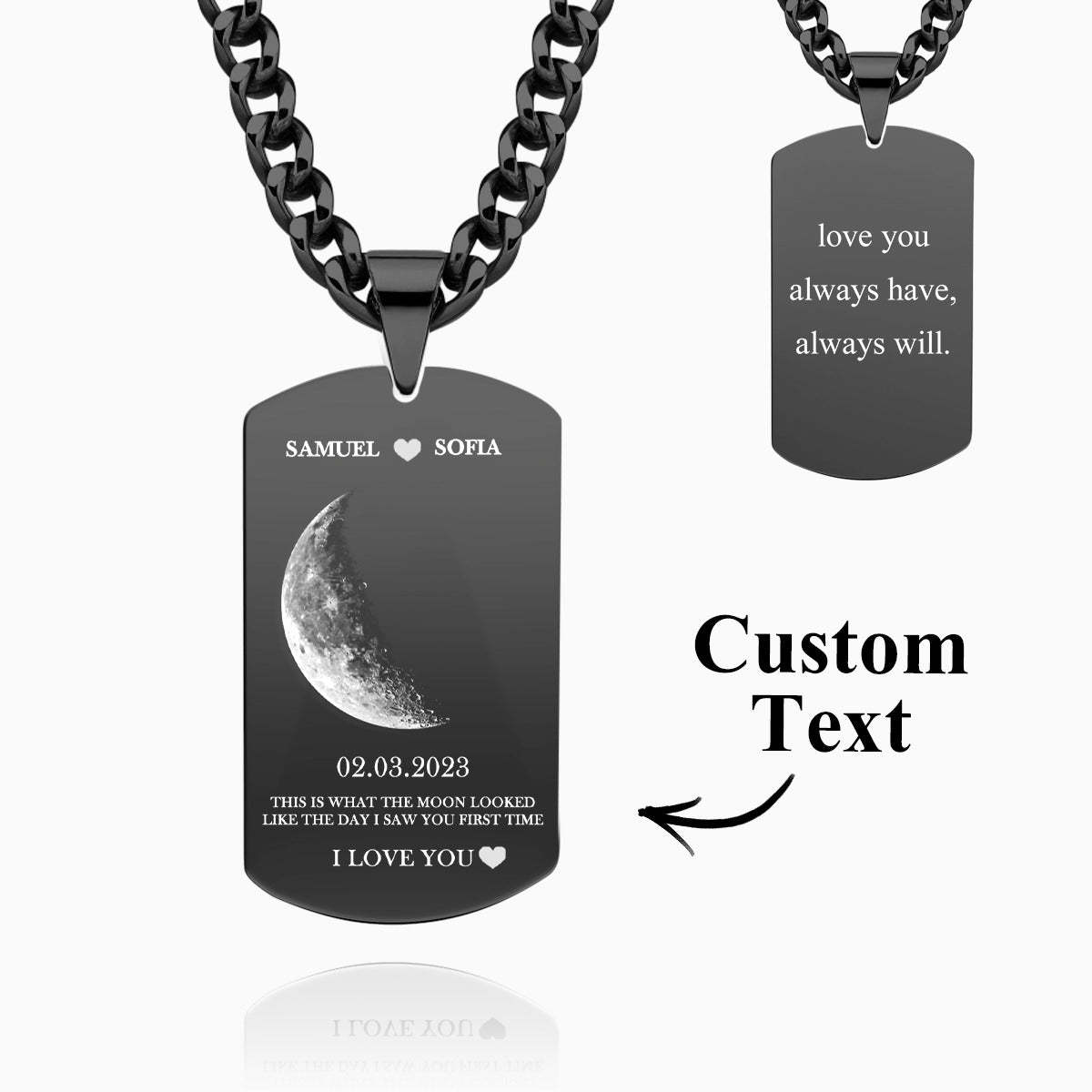 Collana Personalizzata Con Fasi Lunari Con Testo Pendente Moderno, Regali Per Coppie - tuacollananome