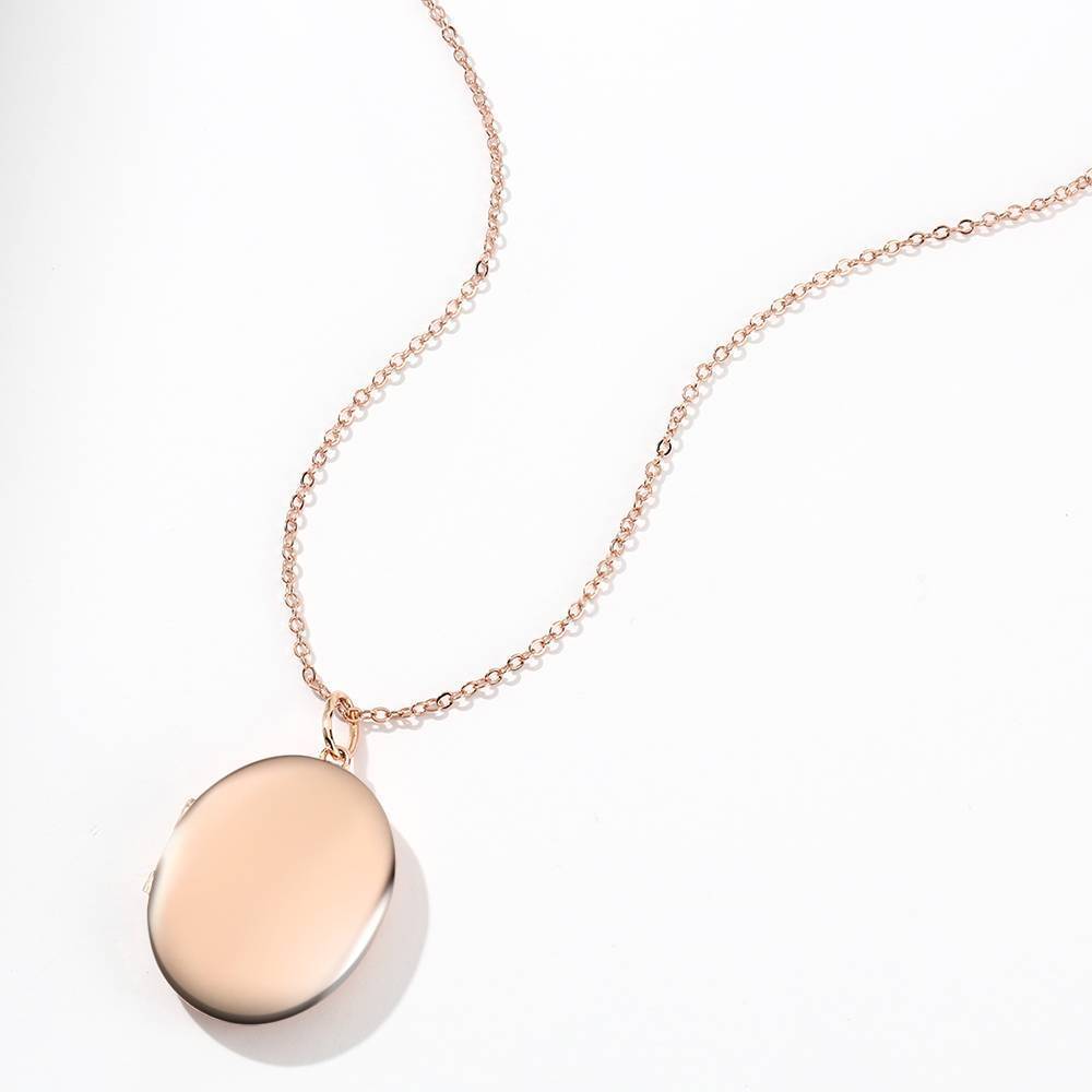 Oval Photo Locket Necklace With Engraving Rose Gold Plated