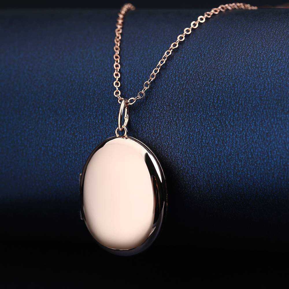 Oval Photo Locket Necklace With Engraving Rose Gold Plated