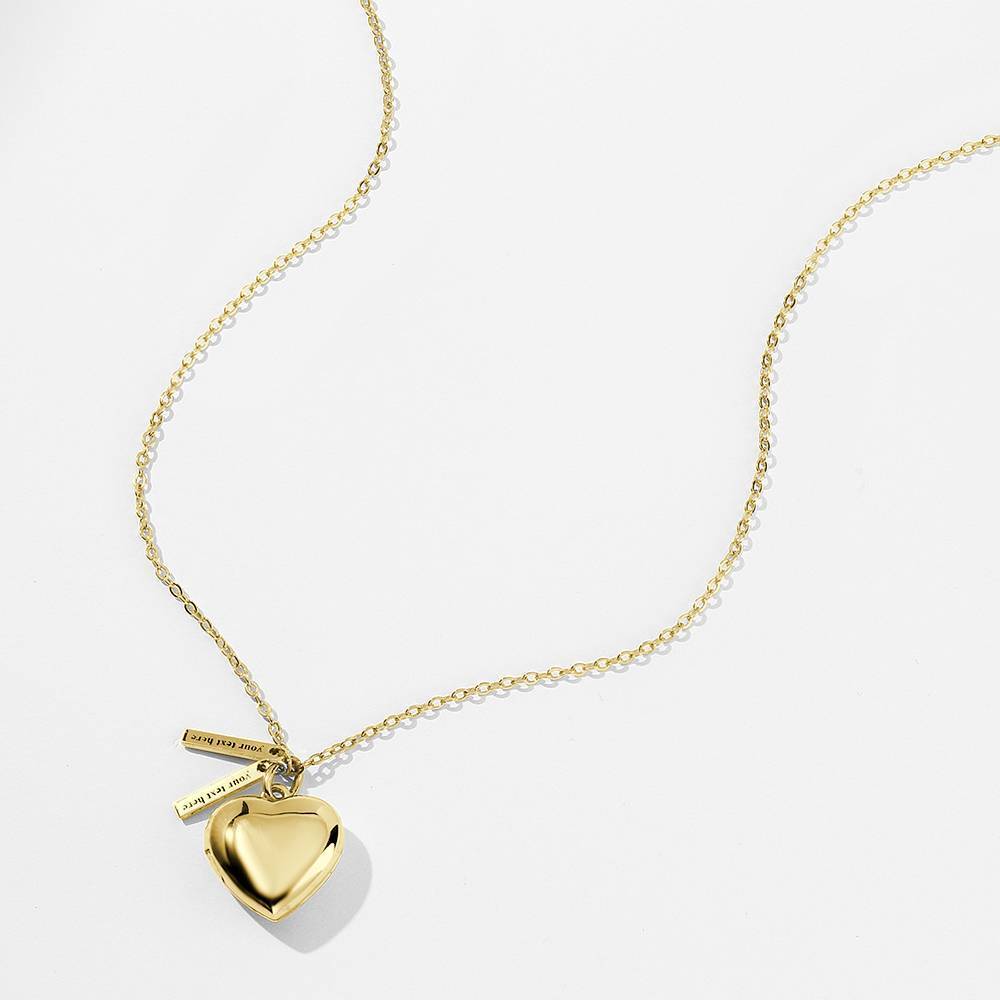 Personalized Heart Photo Locket Necklace With Engraving Name 14k Gold Plated