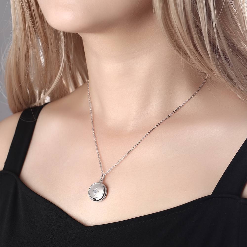 Star Printing Photo Locket Necklace Platinum Plated