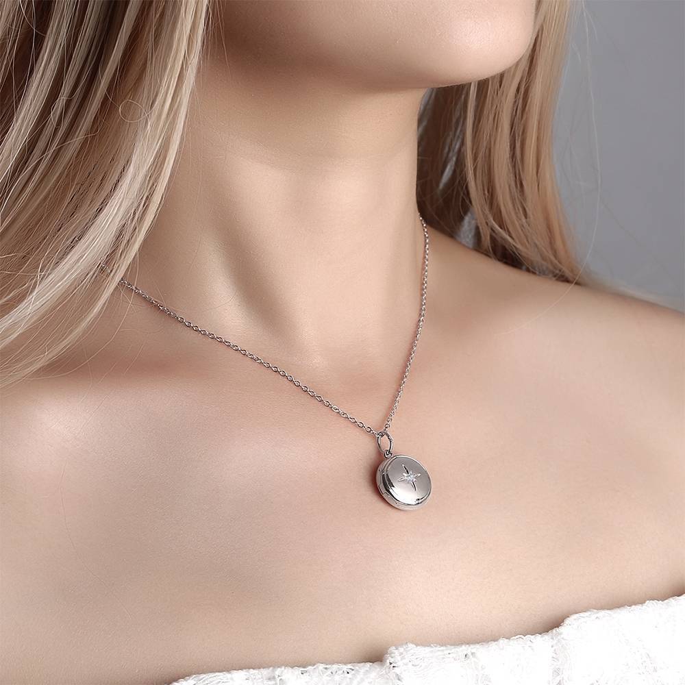 Star Printing Photo Locket Necklace Platinum Plated