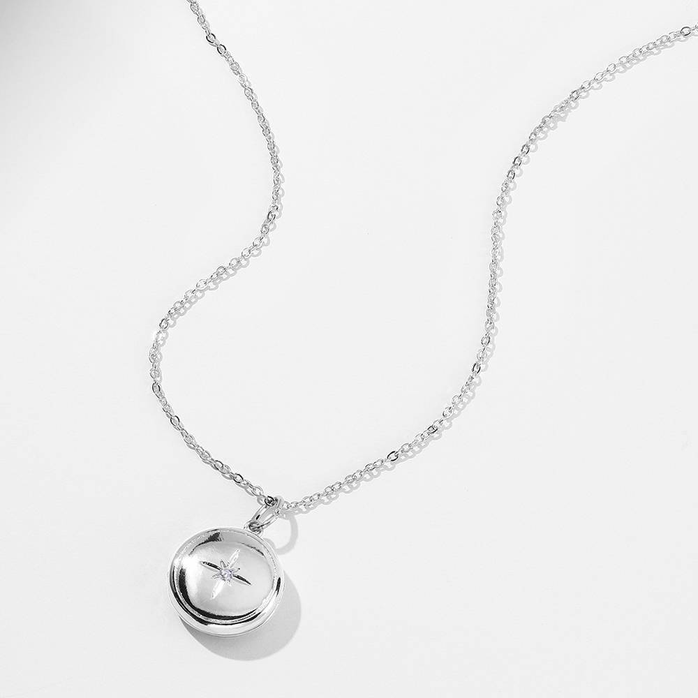 Star Printing Photo Locket Necklace Platinum Plated