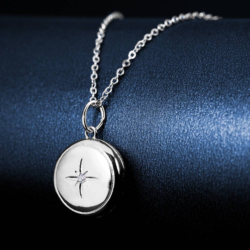 Star Printing Photo Locket Necklace Platinum Plated