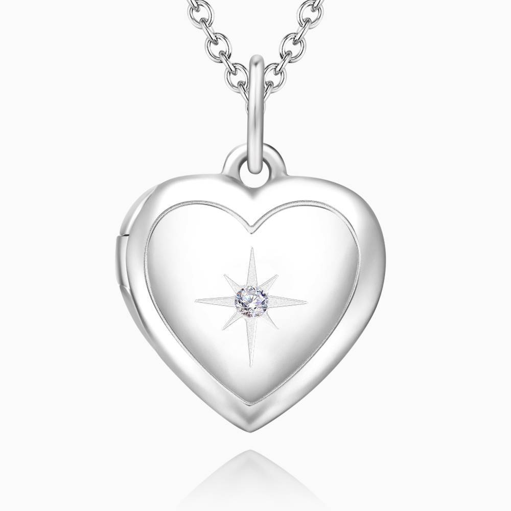 Star Printing Photo Locket Necklace Platinum Plated