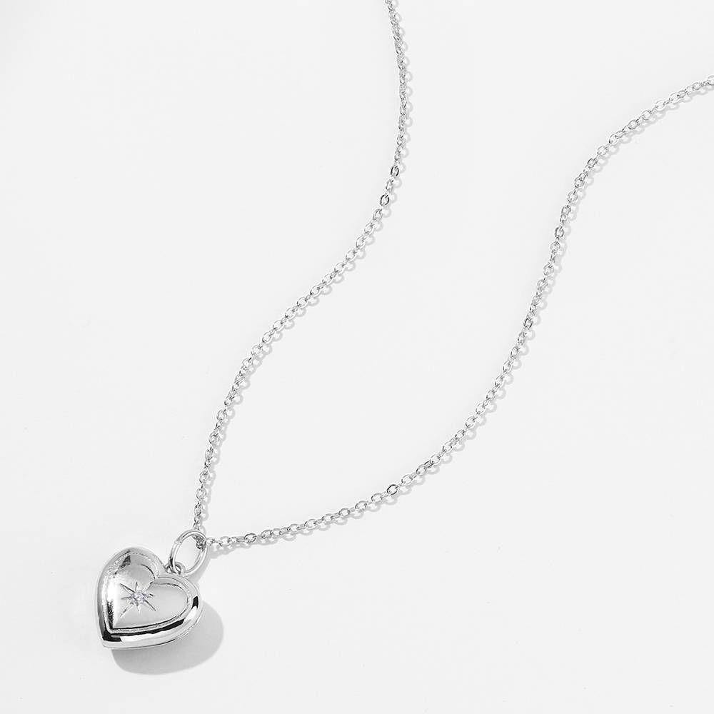 Star Printing Photo Locket Necklace Platinum Plated - yournamencklaceuk