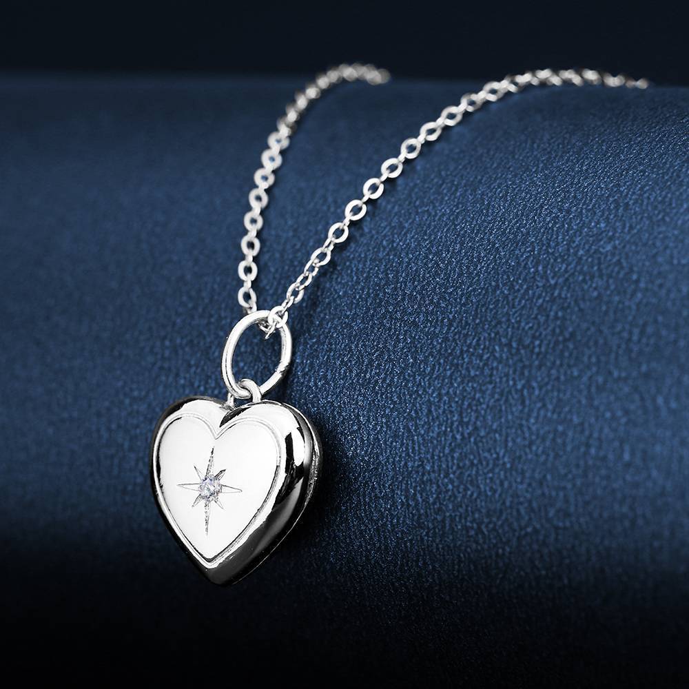 Star Printing Photo Locket Necklace Platinum Plated