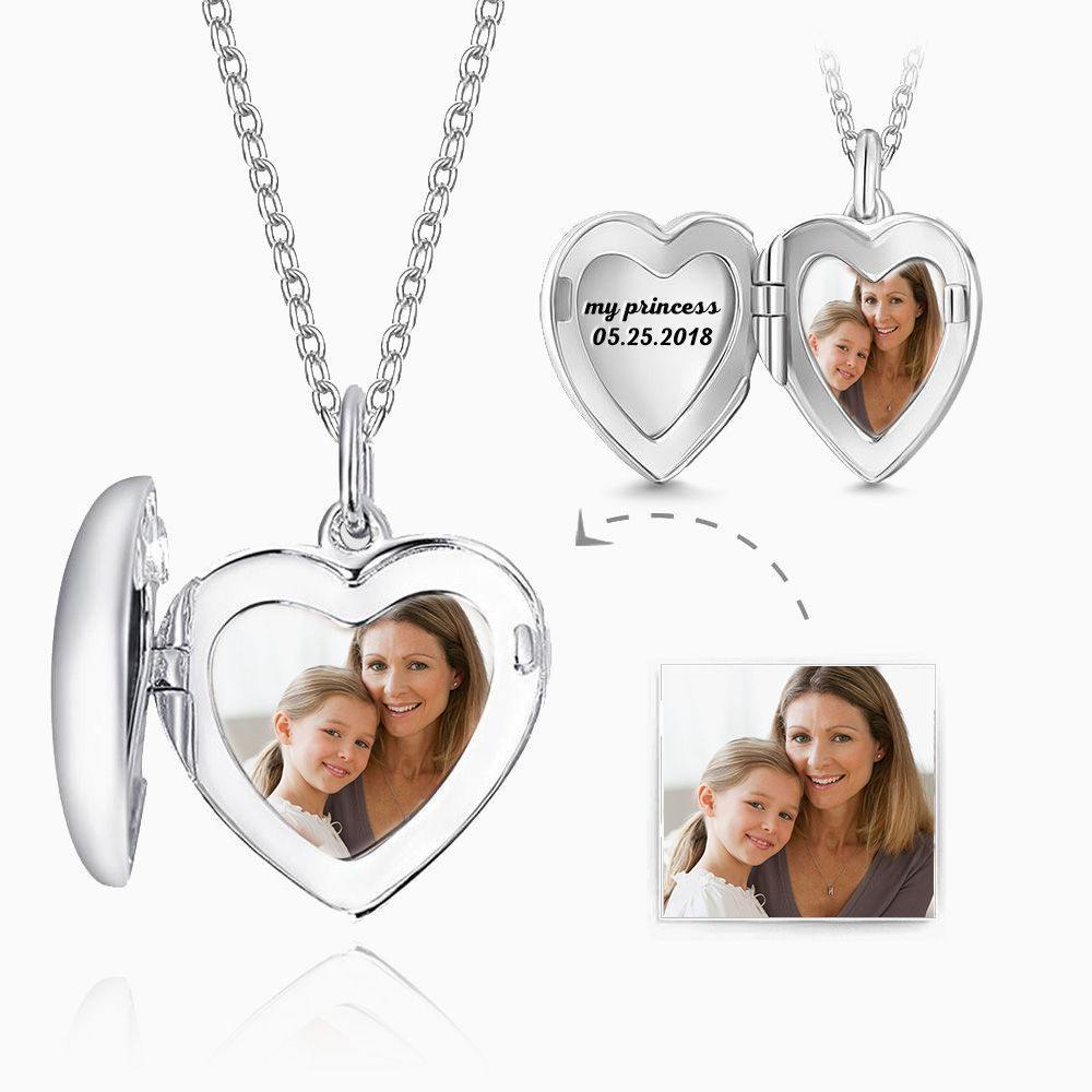 Engraved Heart Photo Locket Necklace Silver - yournamencklaceuk