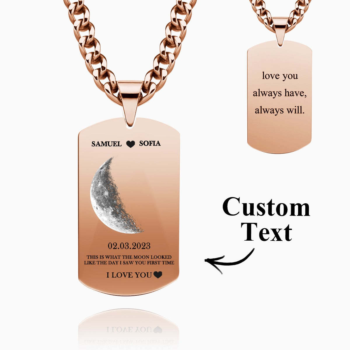 Collana Personalizzata Con Fasi Lunari Con Testo Pendente Moderno, Regali Per Coppie - tuacollananome