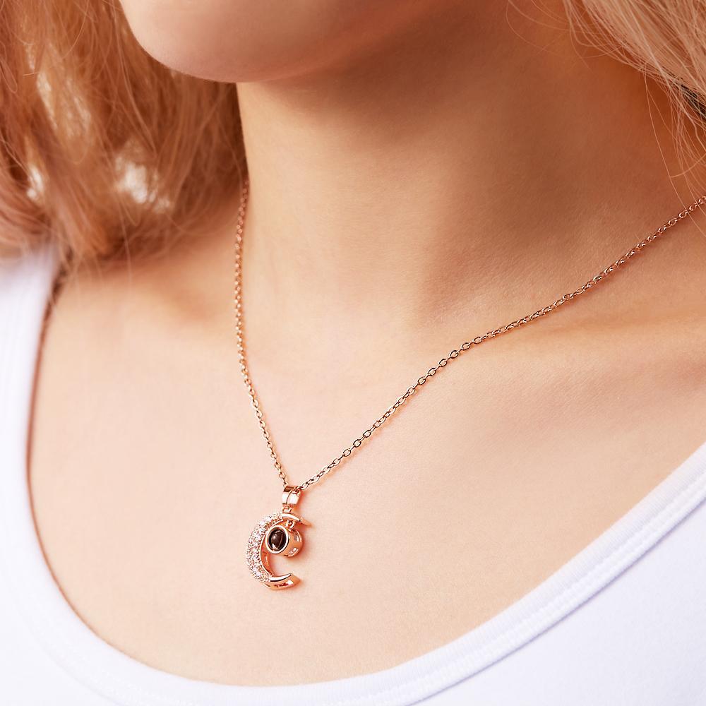 Collana Personalizzata Con Proiezione Di Foto, Strass, Luna, Regali Squisiti - tuacollananome