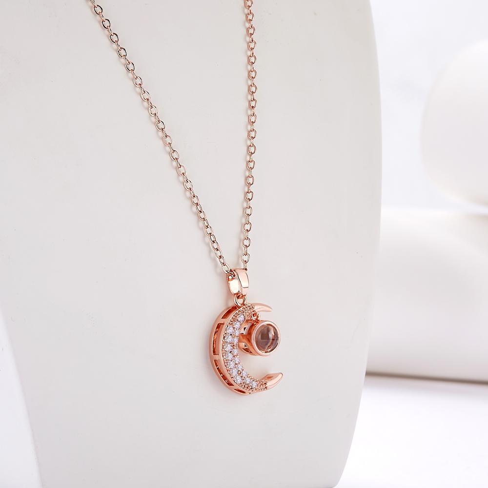 Collana Personalizzata Con Proiezione Di Foto, Strass, Luna, Regali Squisiti - tuacollananome