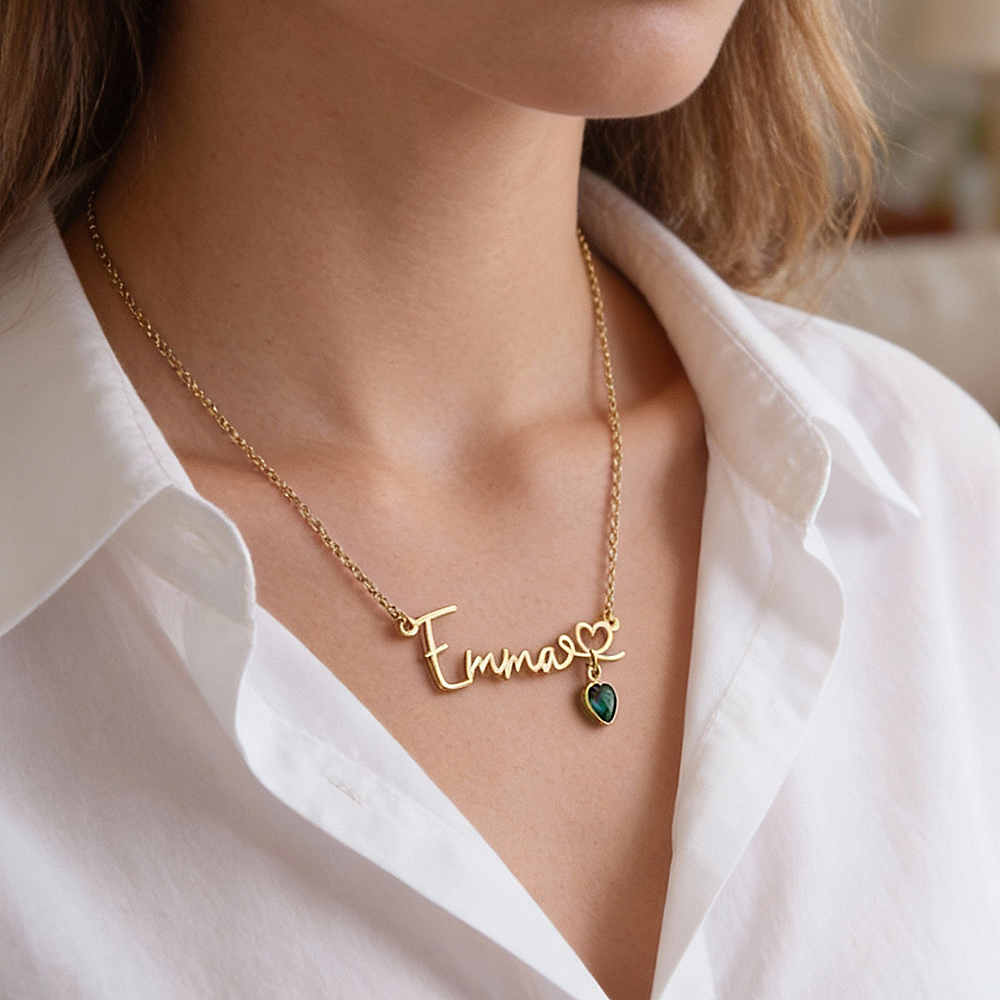 Collana Con Nome Personalizzato Con Pietra Portafortuna A Forma Di Cuore Collana Con Nome Personalizzato Con Pietra Portafortuna A Forma Di Cuore Collana Con Nome E Pietra Portafortuna A Forma Di Cuore - 