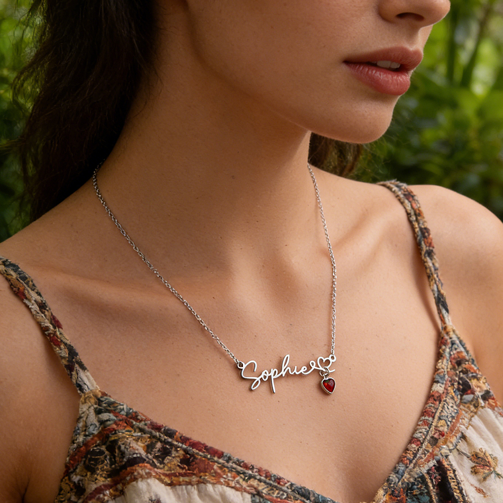 Collana Con Nome Personalizzato Con Pietra Portafortuna A Forma Di Cuore Collana Con Nome Personalizzato Con Pietra Portafortuna A Forma Di Cuore Collana Con Nome E Pietra Portafortuna A Forma Di Cuore - 