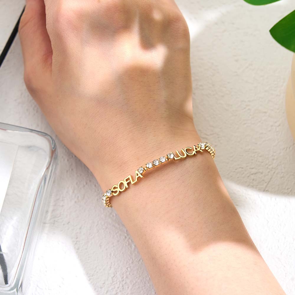 Bracciale Con Nome Personalizzato, Bracciale Con Nome Personalizzato Con Diamanti Cz, Bracciale Con Nome Inciso, Regalo Sentimentale Per Lei - 