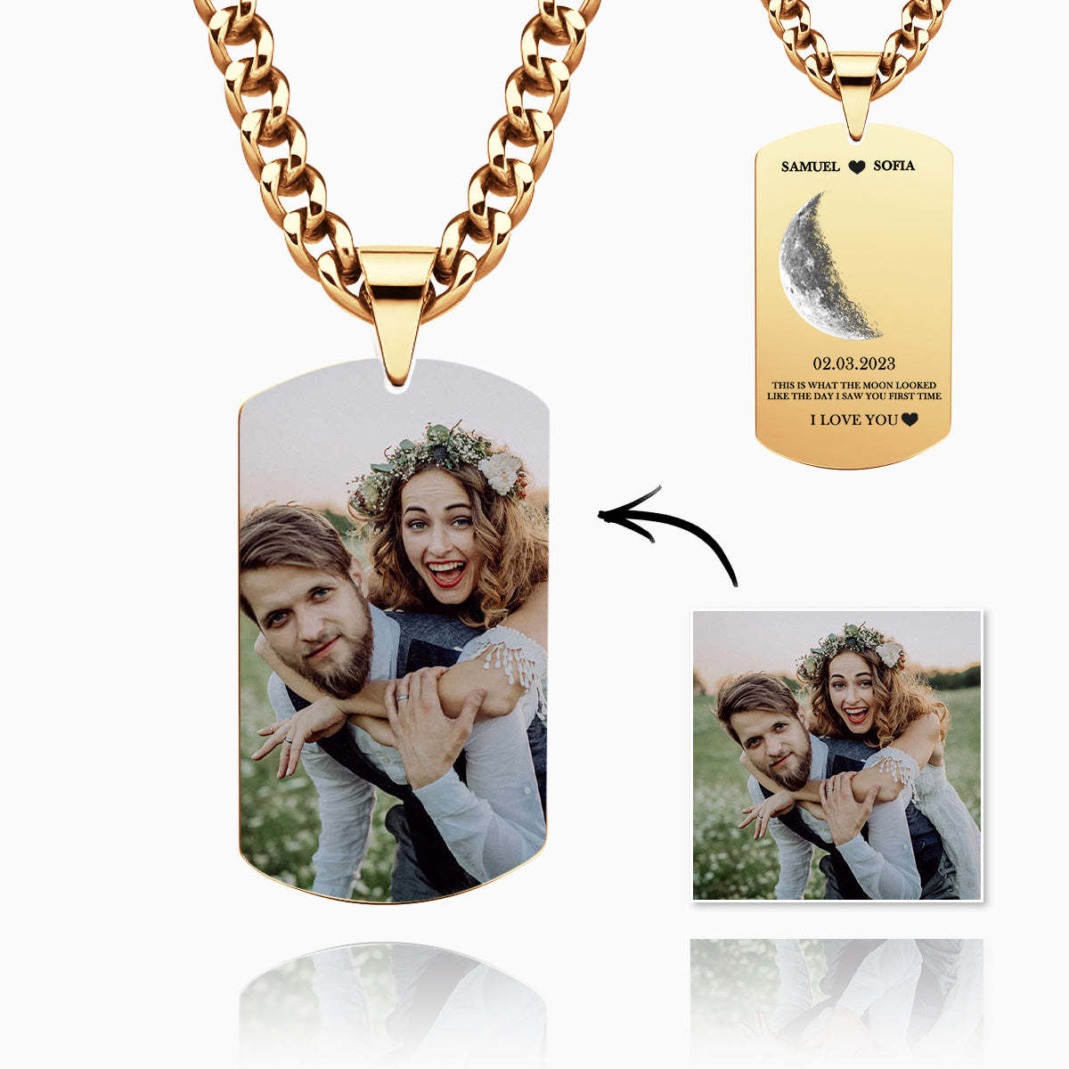 Collana Personalizzata Con Foto Delle Fasi Lunari, Collana A Catena Chic, Regali Per Gli Amanti - tuacollananome