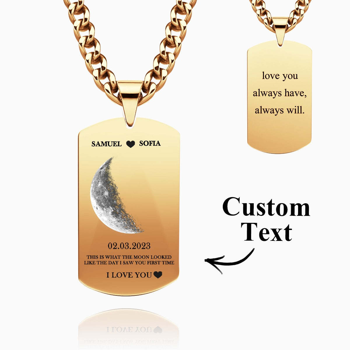 Collana Personalizzata Con Fasi Lunari Con Testo Pendente Moderno, Regali Per Coppie - tuacollananome