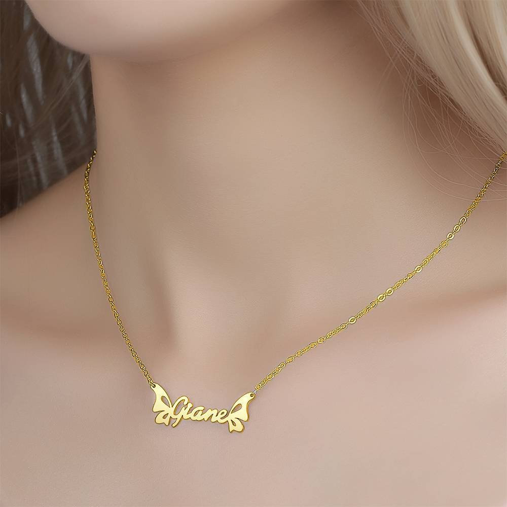Personalized Butterfly Name Necklace 14K Gold