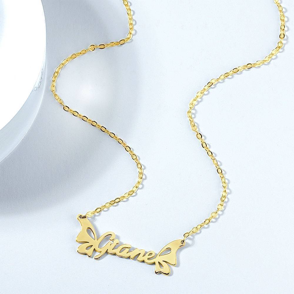 Personalized Butterfly Name Necklace 14K Gold
